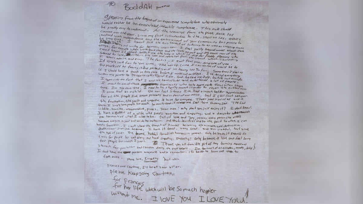 Cobain's Suicide Note Was Addressed To His Imaginary Friend