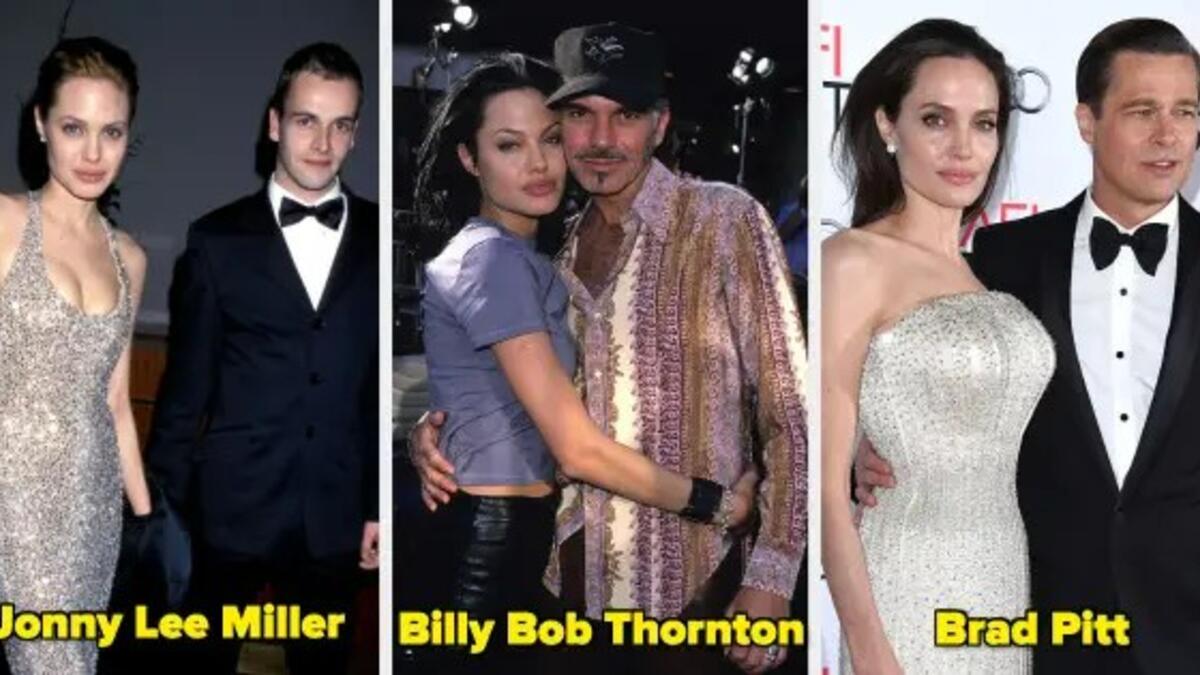 الممثلة أنجلينا جولي: تزوجت من جوني لي ميلر (1996-1999) ومن ثم من الممثل والمخرج بيلي بوب ثورنتون (2000–2003) ومن بعدها براد بيت (2014-2019).