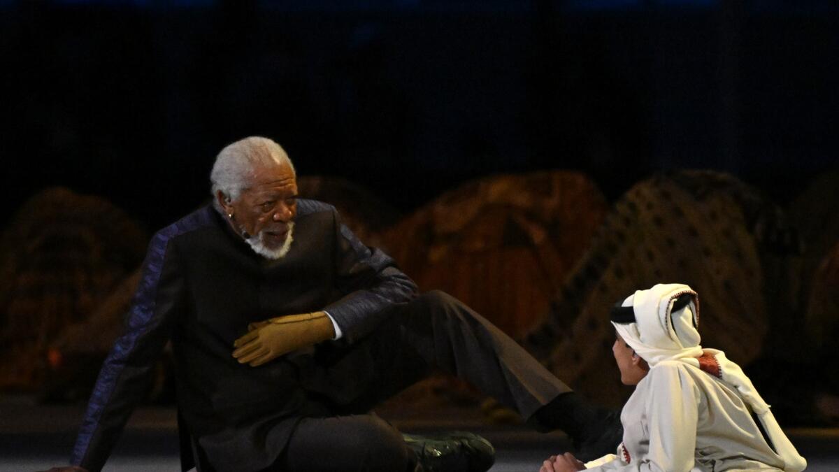 US actor Morgan Freeman (L) and Qatari YouTuber Ghanim al-Muftah