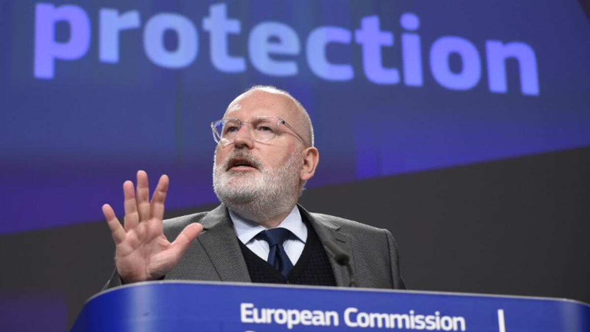 EU Commission First Vice-President Frans Timmermans speaks during a joint press conference on the Commission proposal for the protection of whistleblowers at the EU Headquarters in Brussels, on April 23, 2018. 
John Thys/AFP