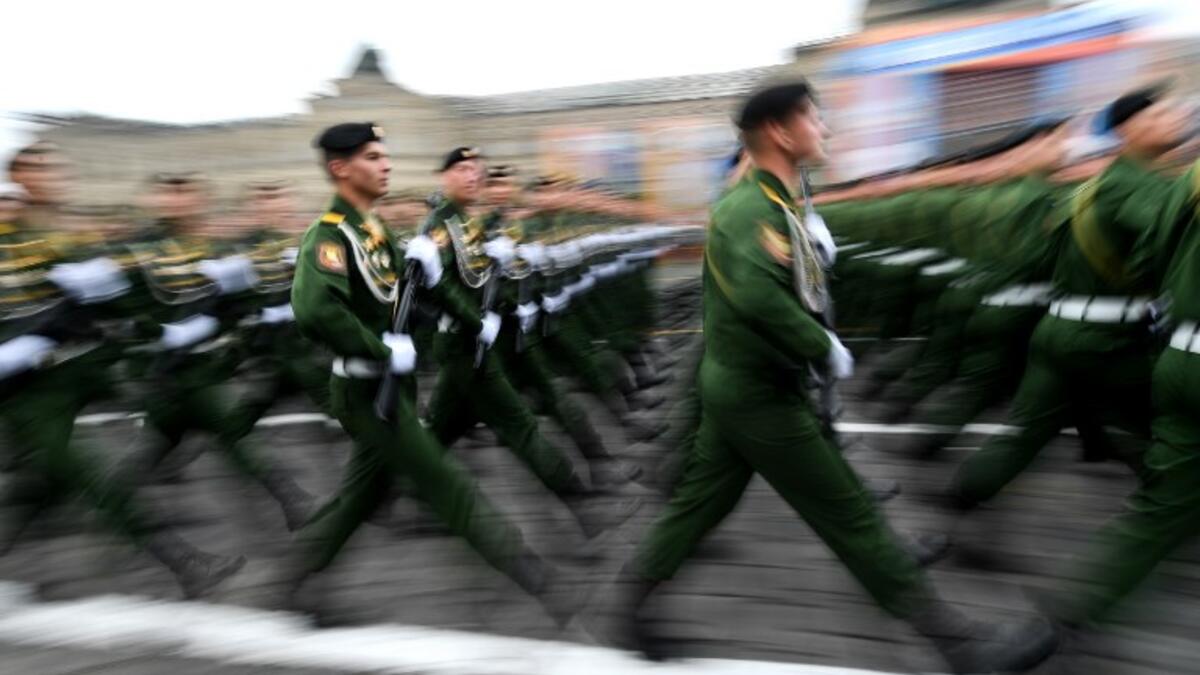 Russian servicemen march at Red Square during the general rehearsal of the Victory Day military parade in Moscow on May 6, 2018. Russia marks the 73rd anniversary of the Soviet Union's victory over Nazi Germany in World War Two on May 9.
Kirill KUDRYAVTSEV / AFP