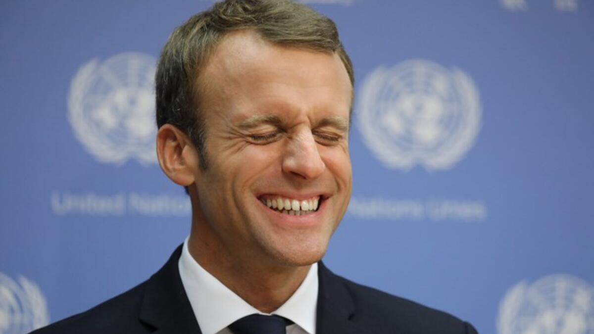 French President Emmanuel Macron speaks to the press during the annual general assembly at the United Nations headquarters in New York City on September 25, 2018. 
Ludovic MARIN / AFP