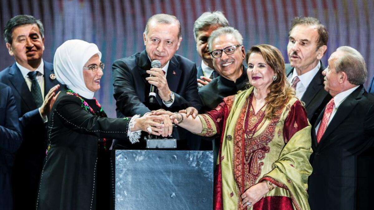 Turkish President Recep Tayyip Erdogan (3rdL) attends the opening ceremony of Istanbul's new international airport, in the Arnavutkoy district, on the European side of Istanbul on October 29, 2018.
BULENT KILIC / AFP