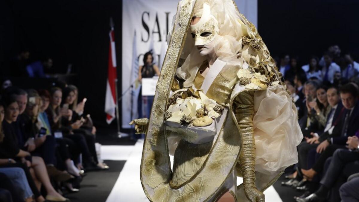 A model displays a chocolate dress at the 2018 chocolate fair fashion show in Beirut on November 8, 2018.
JOSEPH EID / AFP