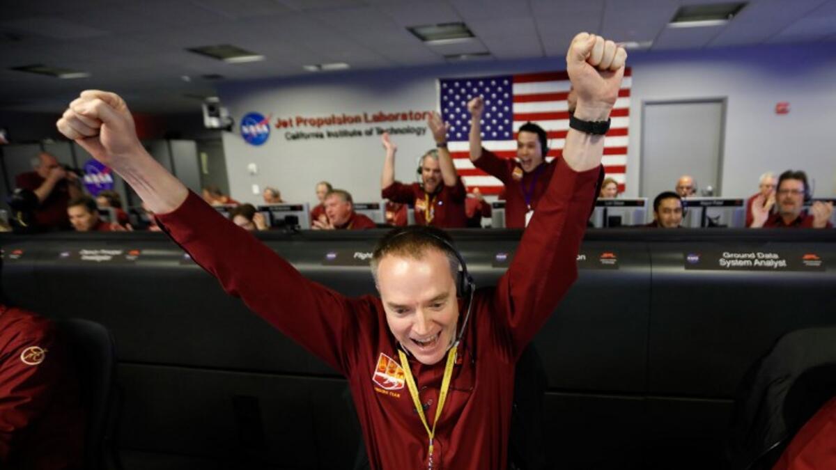 NASA engineer Kris Bruvold reacts after the successfull landing by the InSight spacecraft on the planet Mars from the Mission Support area in the Space Flight Operations facility at the NASA Jet Propulsion Laboratory, U.S.
Al SEIB / POOL / AFP