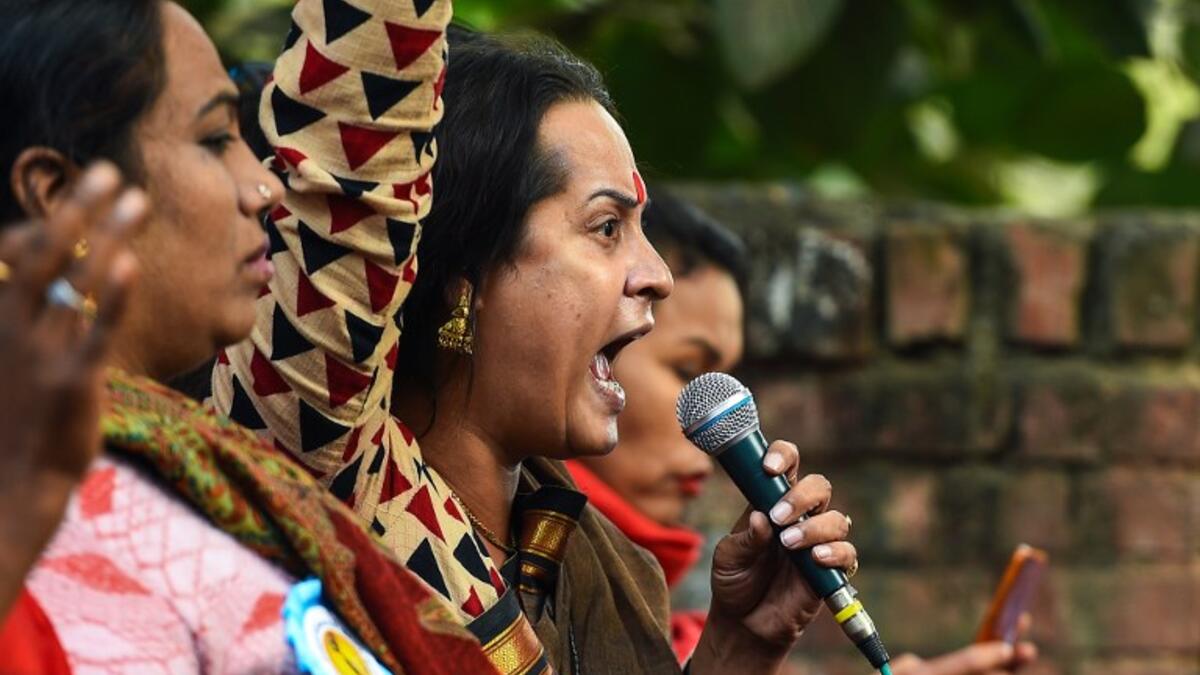 Members of the Indian transgender community protest against the Transgender Persons (Protection of Rights) Bill in New Delhi on December 28, 2018.
CHANDAN KHANNA / AFP