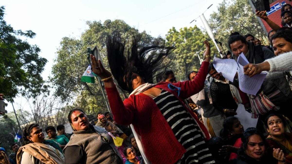 Members of the Indian transgender community take part in a protest against the Transgender Persons (Protection of Rights) Bill in New Delhi on December 28, 2018.
CHANDAN KHANNA / AFP