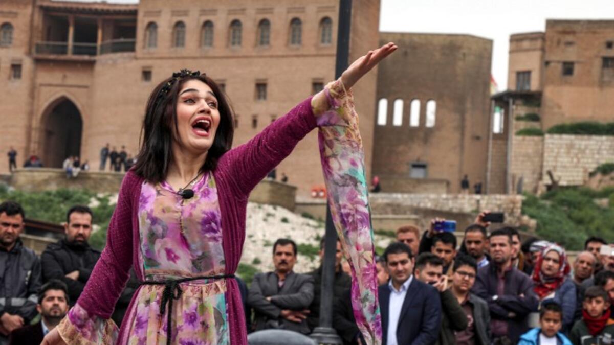An Iraqi Kurdish actress performs in an open-air play in Arbil, the capital of the northern Iraqi Kurdish autonomous region
SAFIN HAMED / AFP