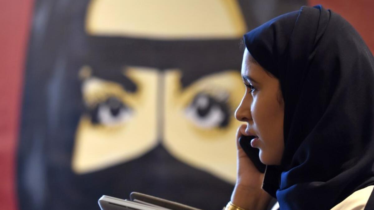 A Saudi woman talks on her phone during the "MiSK Global Forum" held under the slogan "Meeting the Challenge of Change" in Riyadh, on Nov. 15, 2017. 

The MiSK Global Forum brings together global CEOs international policymakers and heads of tech giants.

(FAYEZ NURELDINE / AFP)