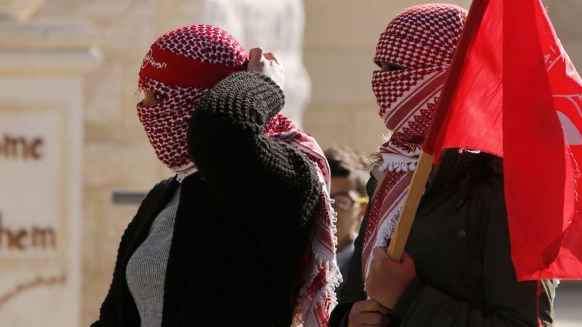 Female Palestinian protestors take part in clashes with Israeli forces following a demonstration by the Popular Front for the Liberation of Palestine (PFLP) in Bethlehem in the Israeli occupied West Bank.
(Musa AL SHAER / AFP)