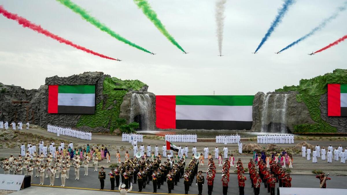 Members of the UAE Military band, members of the Abu Dhabi Police band and members of the Armenian Military Orchestra, perform during the opening ceremony. 
Mohamed Al Hammadi/Ministry of Presidential Affairs