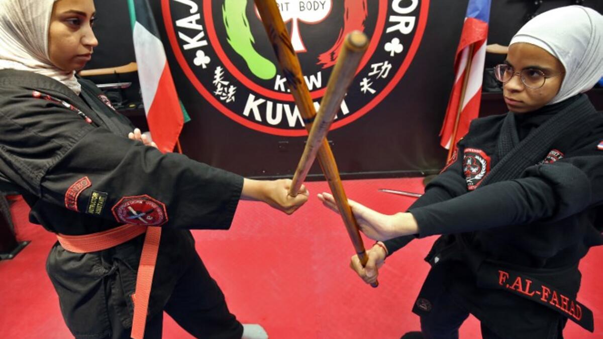 Kuwaiti Fai al-Fahad, a Kajukenbo hybrid martial art assistant-master, practises in a club in Kuwait City.
Yasser Al-Zayyat / AFP