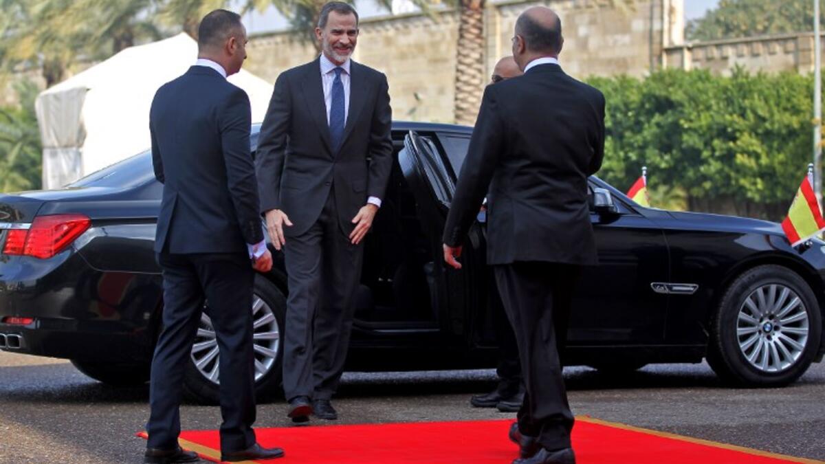 Iraqi President Barham Saleh (R) receives the King of Spain Felipe VI in the capital Baghdad on January 30, 2019. King Felipe visited special forces helping Iraq fight terrorists, during the first trip by a Spanish monarch to the war-ravaged country in four decades, a diplomat said.
AHMAD AL-RUBAYE / AFP