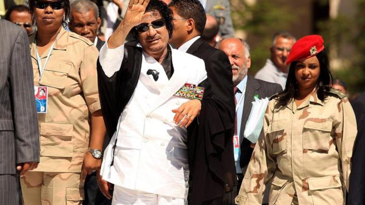 Gaddafi and his "Virgin" guards (Amazonian Guard)