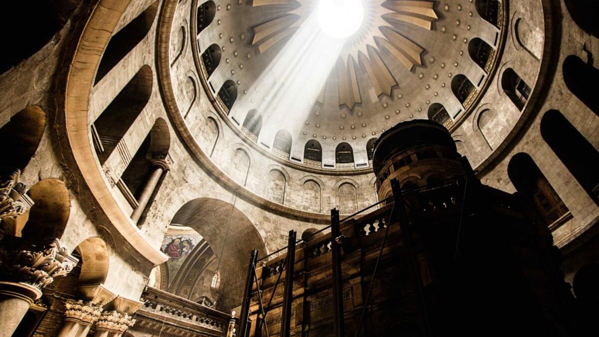 Church of the Holy Sepulchre, Jerusalem 
According to traditions dating back to the fourth century, the church is home to two of the holiest sites in Christendom, the site where Jesus of Nazareth was crucified and Jesus's empty tomb. The construction of the church began in 325/326 (Twitter)