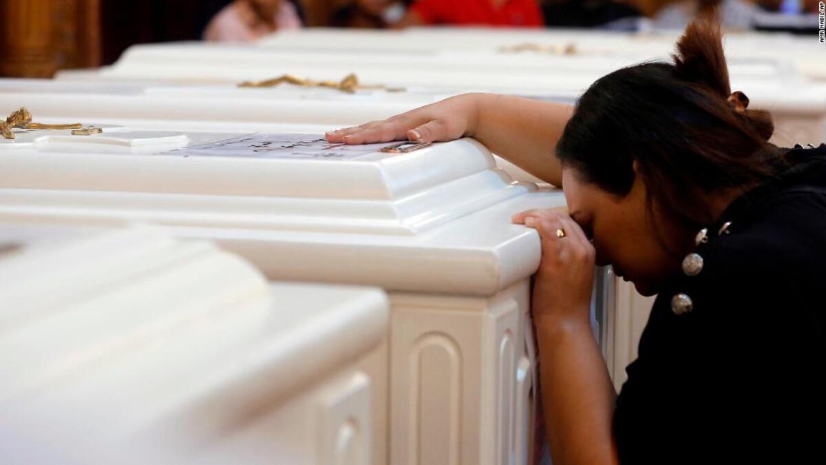Hundreds of Egyptian Coptic Christians gathered Saturday for a funeral service south of Cairo to bid farewell to six of seven people killed in an attack by the Islamic State on Friday (Twitter)