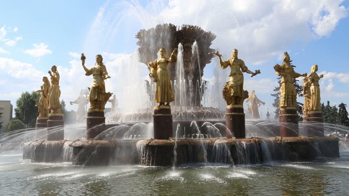 The Nations Friendship Fountain, Russia, is decorated with 16 gold-plated statues representing republics of the former USSR. (Shutterstock)
