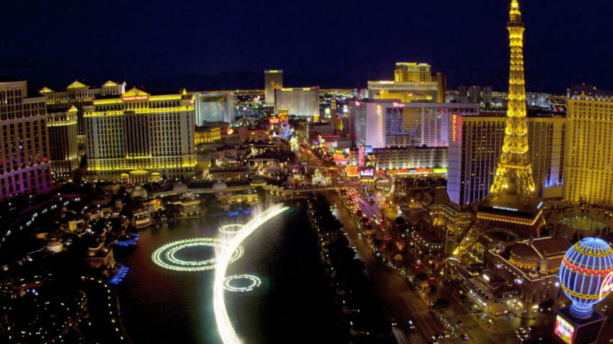 Bellagio Fountains, Las Vegas, USA are choreographed to various pieces of music and present a light and water show every 15 to 30 minutes. (Shutterstock)