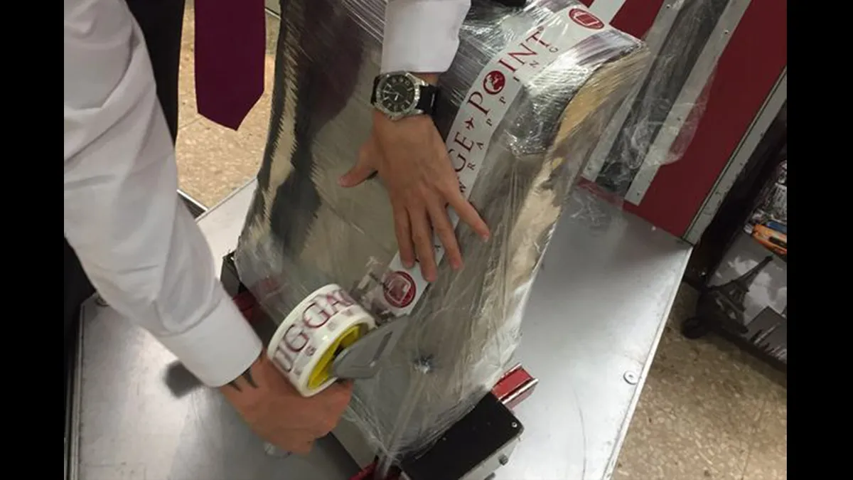 wrapping bags with tape