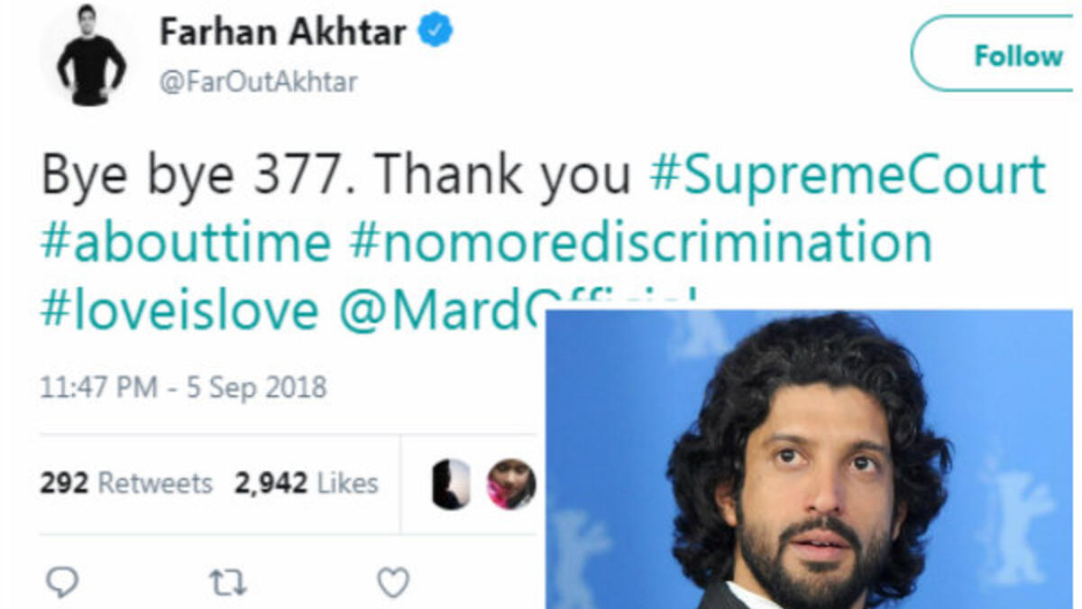 فرحان أختر: "وداعًا قانون 377، شكرًا للمحكمة العليا".