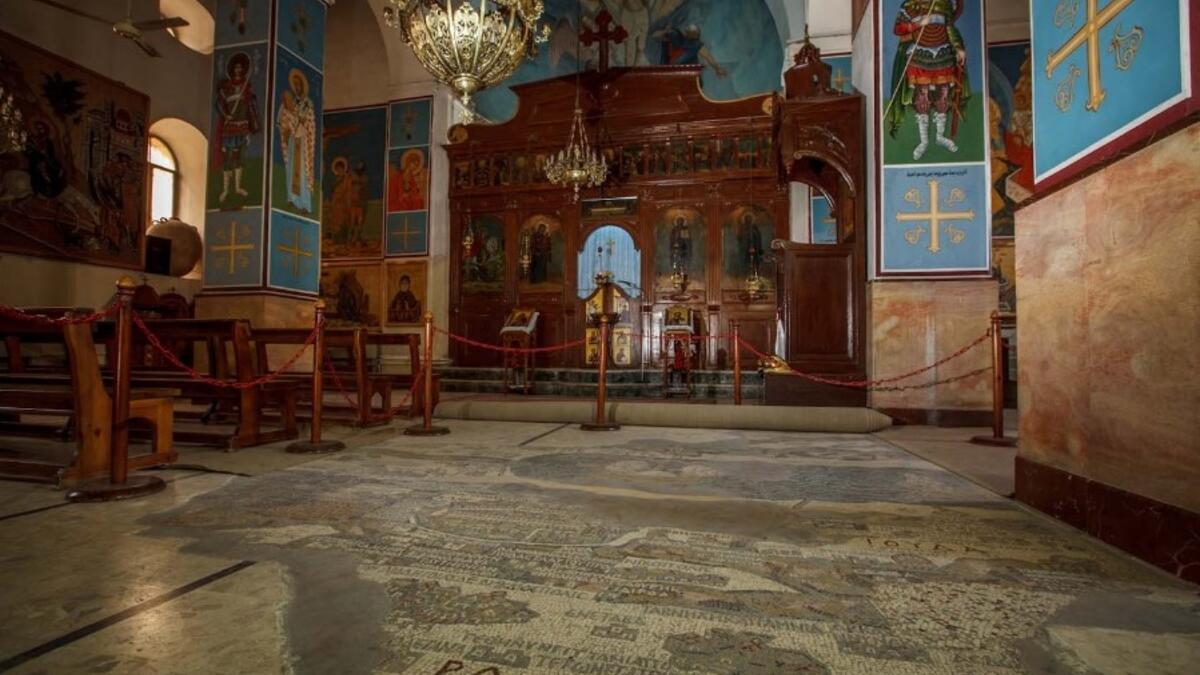 Byzantine Church of Saint George at Madaba, Jordan
This rather modest 19th-century Greek Orthodox church houses a treasure of early Christianity. In 1884 Christian builders came across the remnants of a Byzantine church on their construction site (Screenshot)