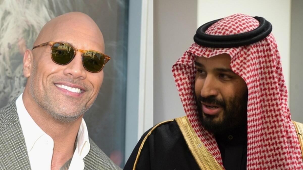 Actor Dwayne "The Rock" Johnson attended a private dinner with the crown prince at media mogul Rupert Murdoch's house (Twitter)