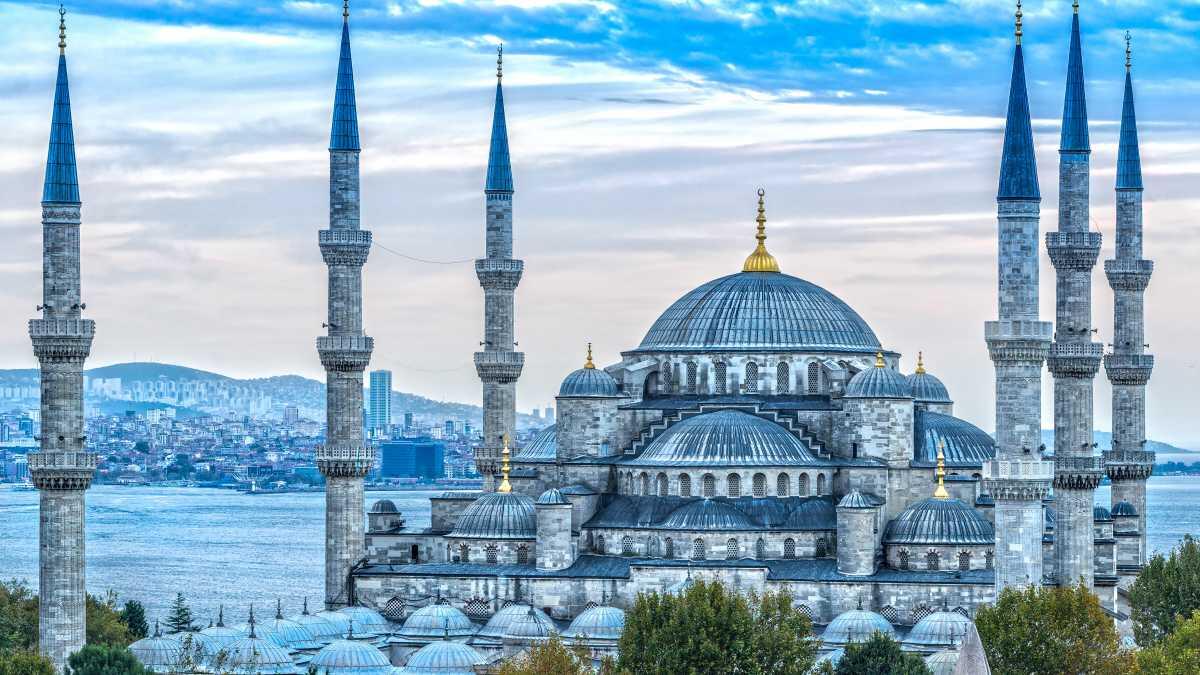 The Blue Mosque, Istanbul: It is called blue because of the blue tiles that decorate the inside walls. It incorporates some Byzantine Christian elements of the neighboring Hagia Sophia with traditional Islamic architecture and is considered to be the last great mosque of the classical period. (islamicity.org)