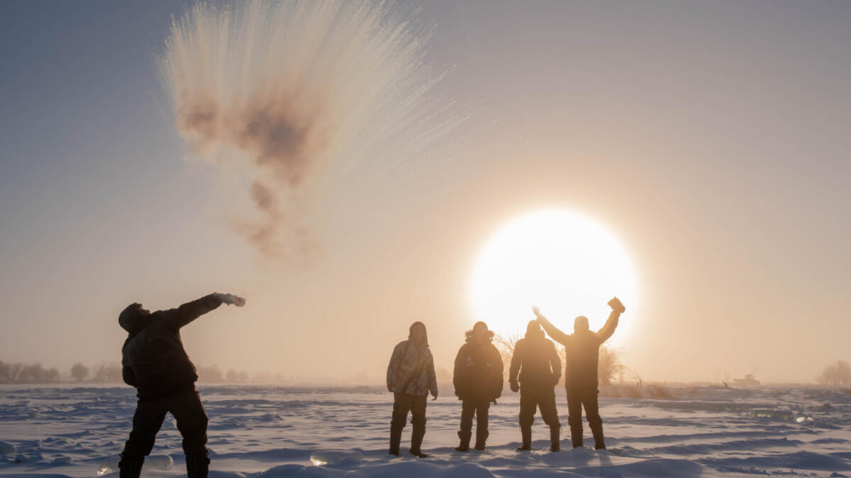 When boiled water splashed out of a mug instantly turns into fog, snow and ice. (Shutterstock/ File Photo)