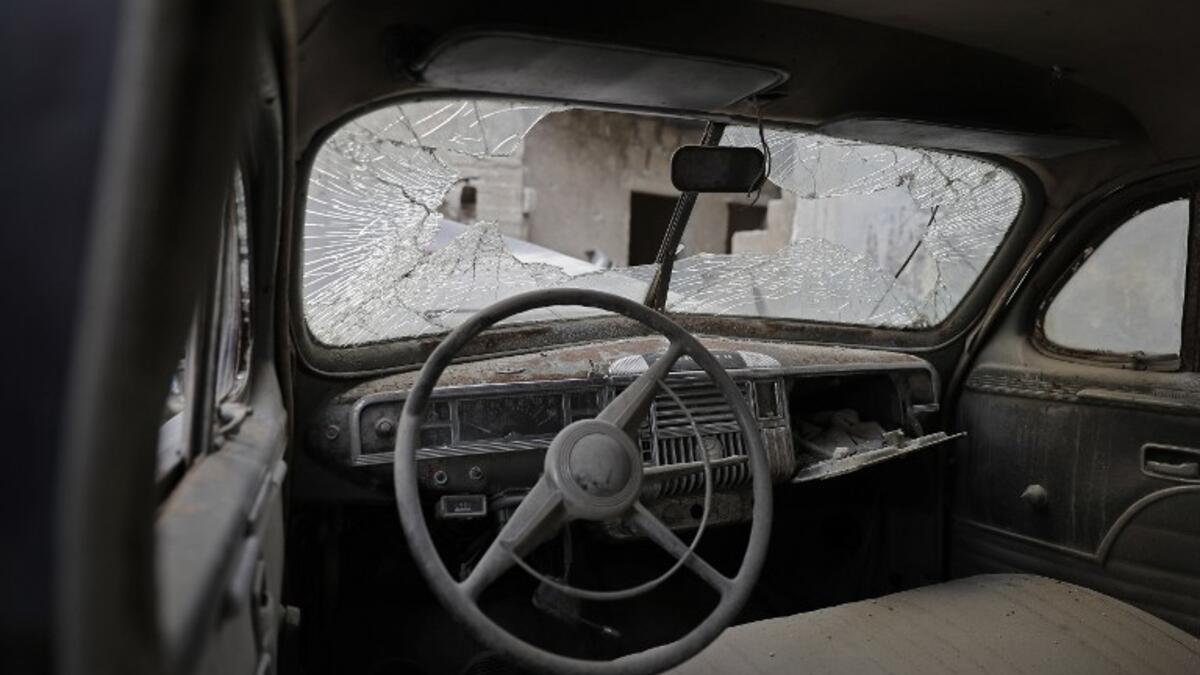 The interior of the 1947 Plymouth parked outside the home of Mohammed Mohiedin Anis, or Abu Omar in Aleppo's formerly rebel-held al-Shaar neighborhood. Once a wealthy man, he owned around 30 classic cars, mostly vintage American cars from the 1940s and 1950s.
