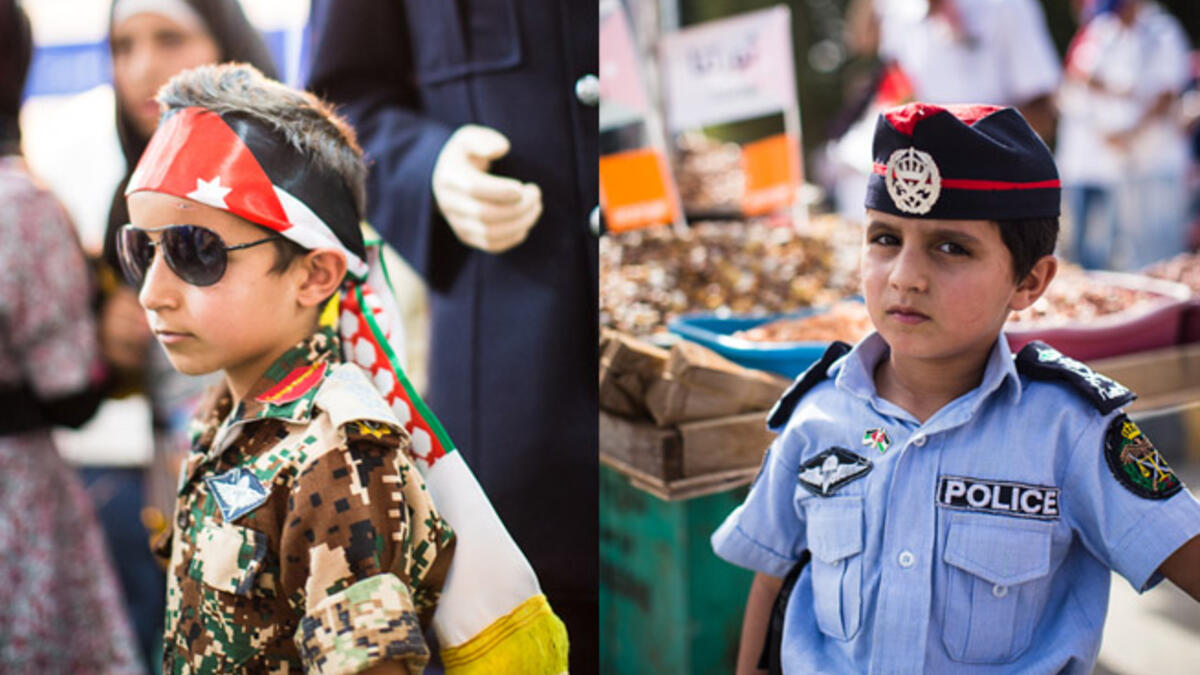Watch out! Jordan's tiniest (and most fashionable) police officers were also on patrol, wearing army and police uniforms, Jordanian flag headbands, and kuffiyehs.