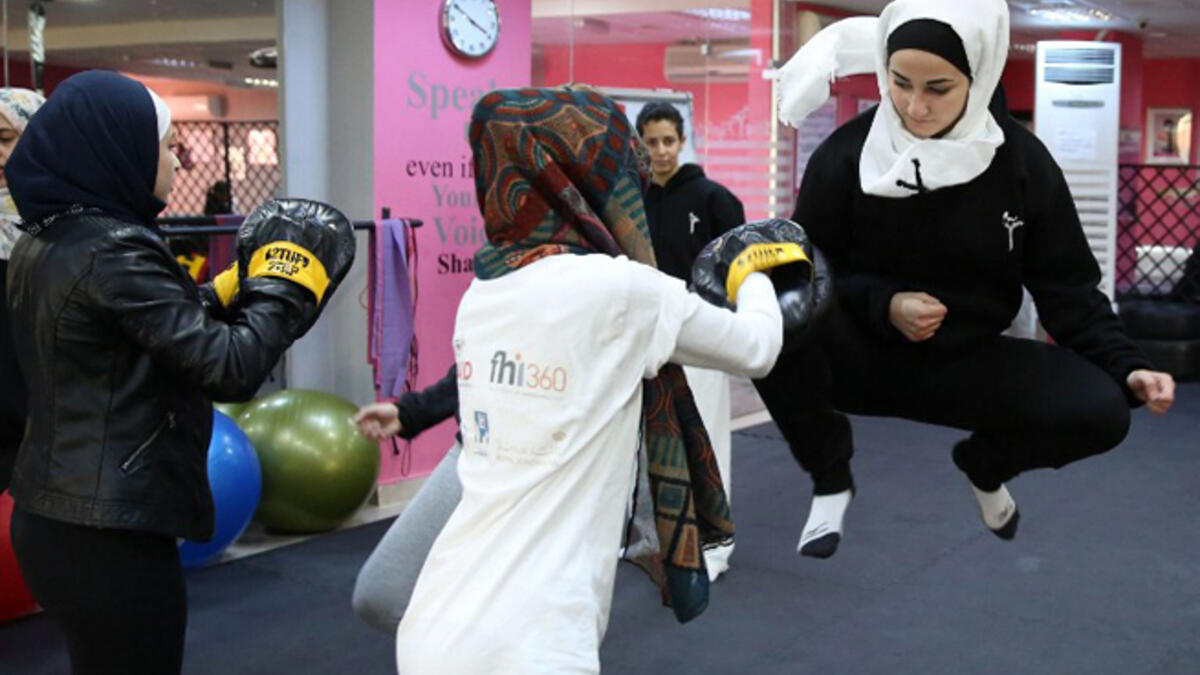 arab women taekwondo gym