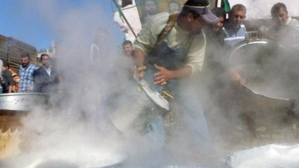 Eating for pleasure & pain: As well as dress, there is food for the occasion. A twist to the aphorism No pain, 
No gain, here, with pain, comes a treat. A special dish is served up as fuel for the parade, offered to the poor 
along the way in the name of Hussein. In Iraq, a humus-meat dish, 'Qeemeh,' is eaten by pilgrims from Baghdad to Karbala.