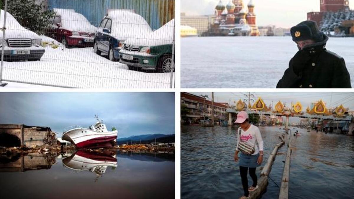 Europe started the year in a white state of snow-crisis at freeze-down mode, and finished the year in a shut-down 
of a different kind, peaking in economic collapse. Severe weather saw Russia's coldest winter. As the year progressed, severe rainfall afflicted Thailand in a record monsoon catastrophe.