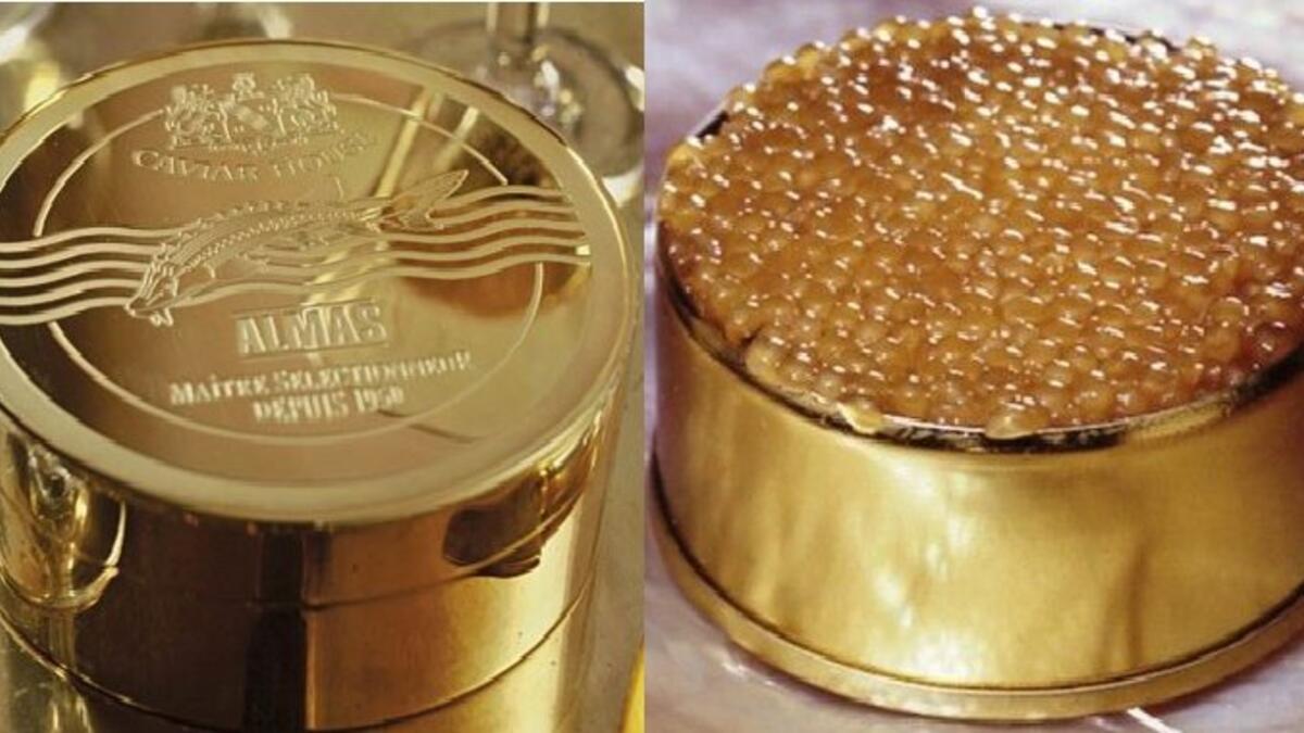 Almas Caviar - $18,000 per lb
Almas caviar, which can be found only in the belly of the rare Iranian albino Beluga sturgeon. Light in colour instead of the typical black variety, this caviar is harvested from fish that are anything from 60 to 100 years old (Twitter)