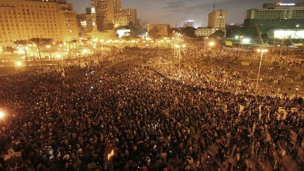 Egyptian demonstrators protest in central Cairo to demand the ouster of President Hosni Mubarak and calling for reforms.