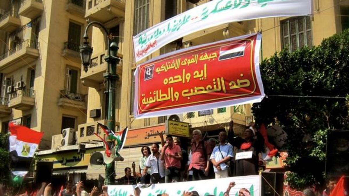 Five socialist political parties plus two syndicates formed the "Coalition of Socialist Forces party alliance" including one Islamist party, 
the Egyptian Branch, and Egypt's Communist Party. Also known as "Revolution Still" - sprung up post 
Tahrir and carrying much of the revolutionary elements - the seven members' symbol is the pyramid.