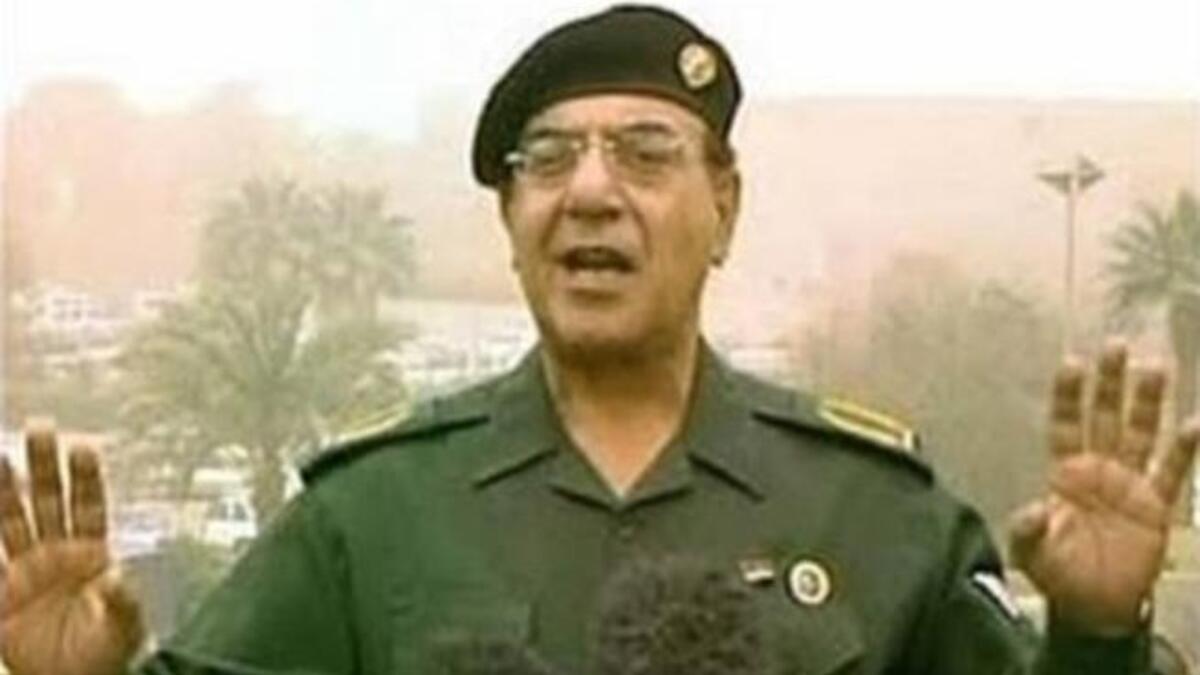Iraq's Minister of Information, Sahaf, issued delusional broadcasts for Saddam: "I blame Al-Jazeera."; "There are no American infidels in Iraq, I triple guarantee you!" Enemies are 'drunk' or 'retarded', 'crying crocodile tears'. "We are winning."