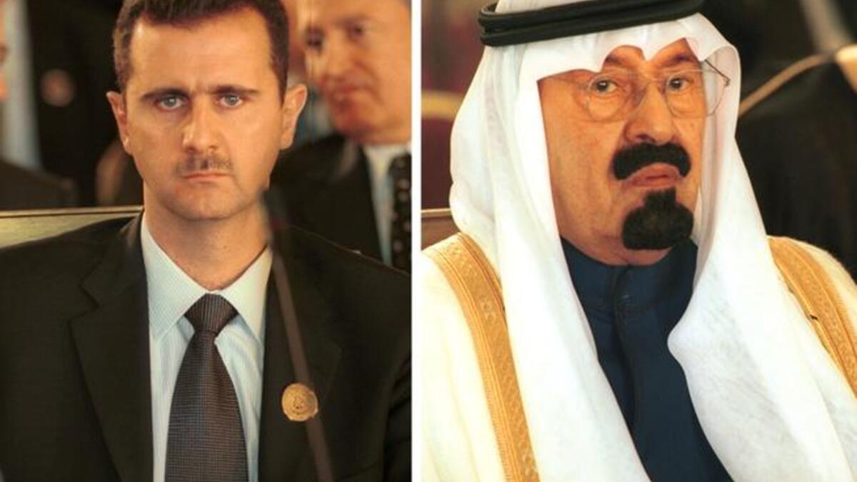 Saudi - Syria, no love lost: Today SA has made no secret of the fact that it would be pleased to see the back of Bashar al Assad,
Syria's leader under people-pressure, Iran's long time friend, and ergo Saudi's foe. Syria is often called Iran's "closest ally"-  the
only Arab country, bar Libya, not to follow Saudi's lead of Iraqi support v. Iran.