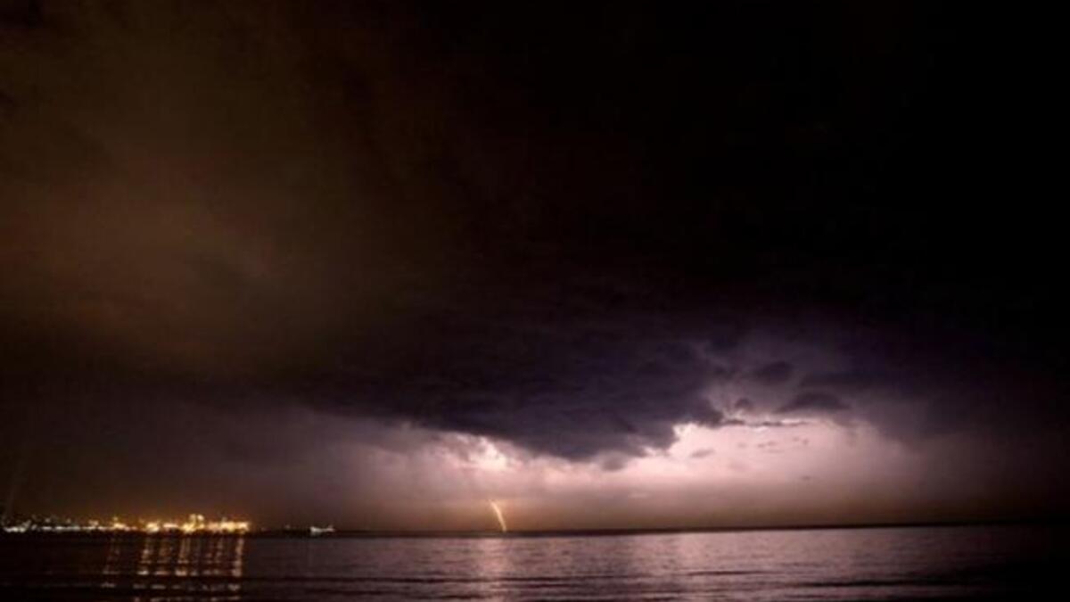 Lebanon, Beirut : Thunder strikes off the shores of Beirut as rain approaches after several months of drought.