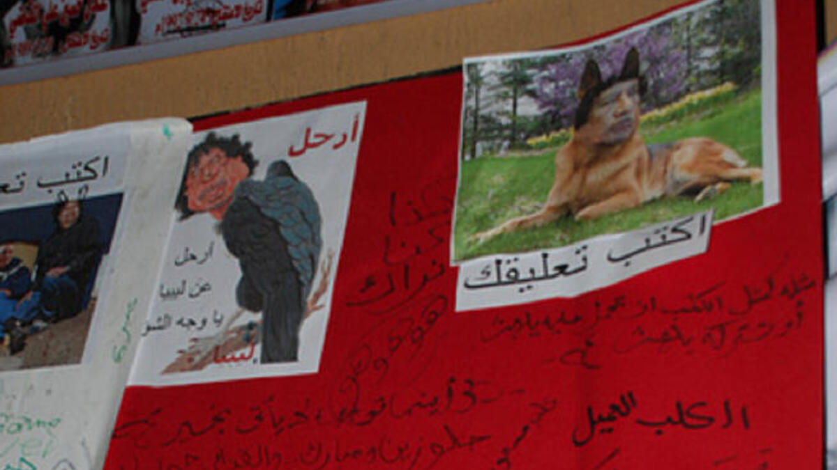 A dirty dog and a creepy raven bird. The Libyan people have no shortage of shameful insults to deliver to this "man".