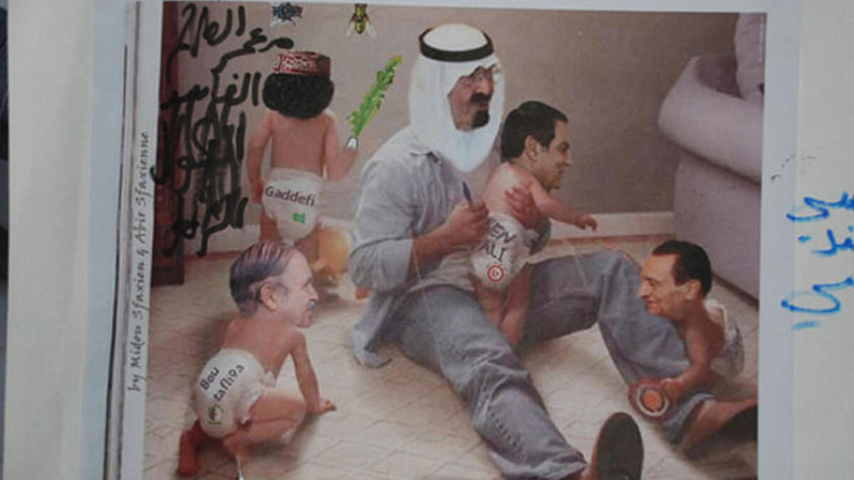 A nanny state? Magnanimous  King Abdulla of KSA opens his nursery to naughty leaders while they play out their unpopularity at home.  Abdelaziz Bouteflika , Muammar Qaddafi , Ben- Ali and Husni Mubarak.