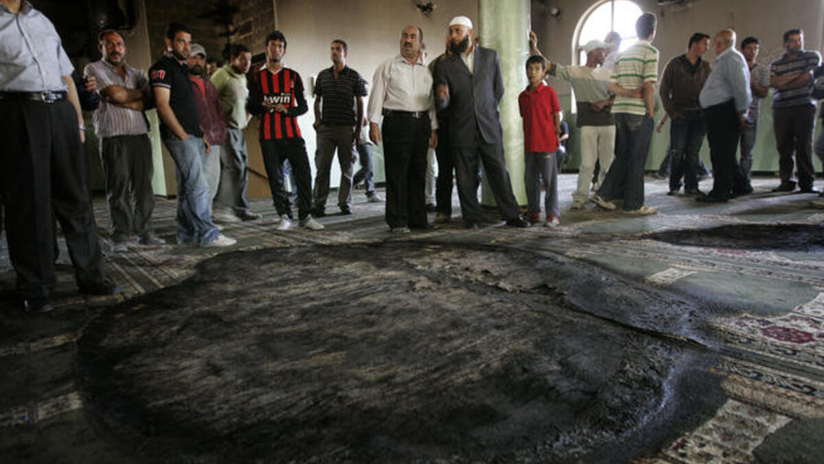 Arson attack on mosque near Ramallah defies any spirit of hope: the burning of a mosque early June by Israeli settlers
put paid to hopes for revolutionized thinking. This attack followed the evacuation of an illegal settler colony as part of their payback,  anti-government  'price-tag' campaign.