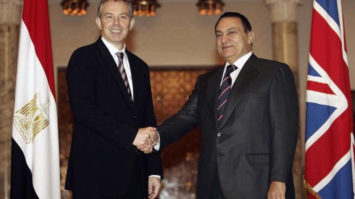 Tony Blair gave him the thumbs up! He impressed Tony Blair til the end, as former British PM, now an envoy to the Israeli-Palestinian peace process, in February 2011, commended him for his role for peace and keeping dangerous elements at bay: Mubarak is 'immensely courageous and a force for good'.