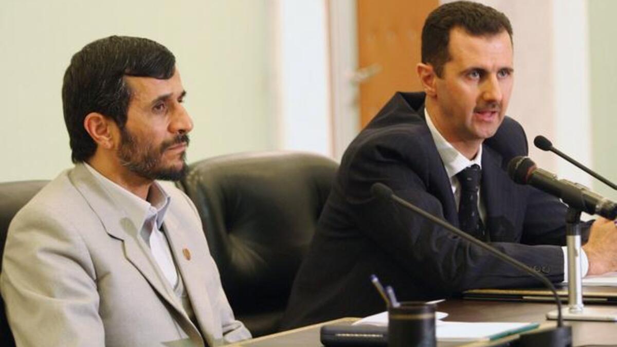 إيران حليف سوريا الاستراتيجي. صمدت علاقتهما طويلا برغم أن الأولى تحكمها الدولة الدينية أما نظام سوريا فعلماني. توحدتا ضد أعداء مشتركين مثل العراق في الماضي وإسرائيل وأمريكا اليوم. قد يسبب سقوط النظام  عزل إيران  بسبب قرب المذهب العلوي من الشيعي.