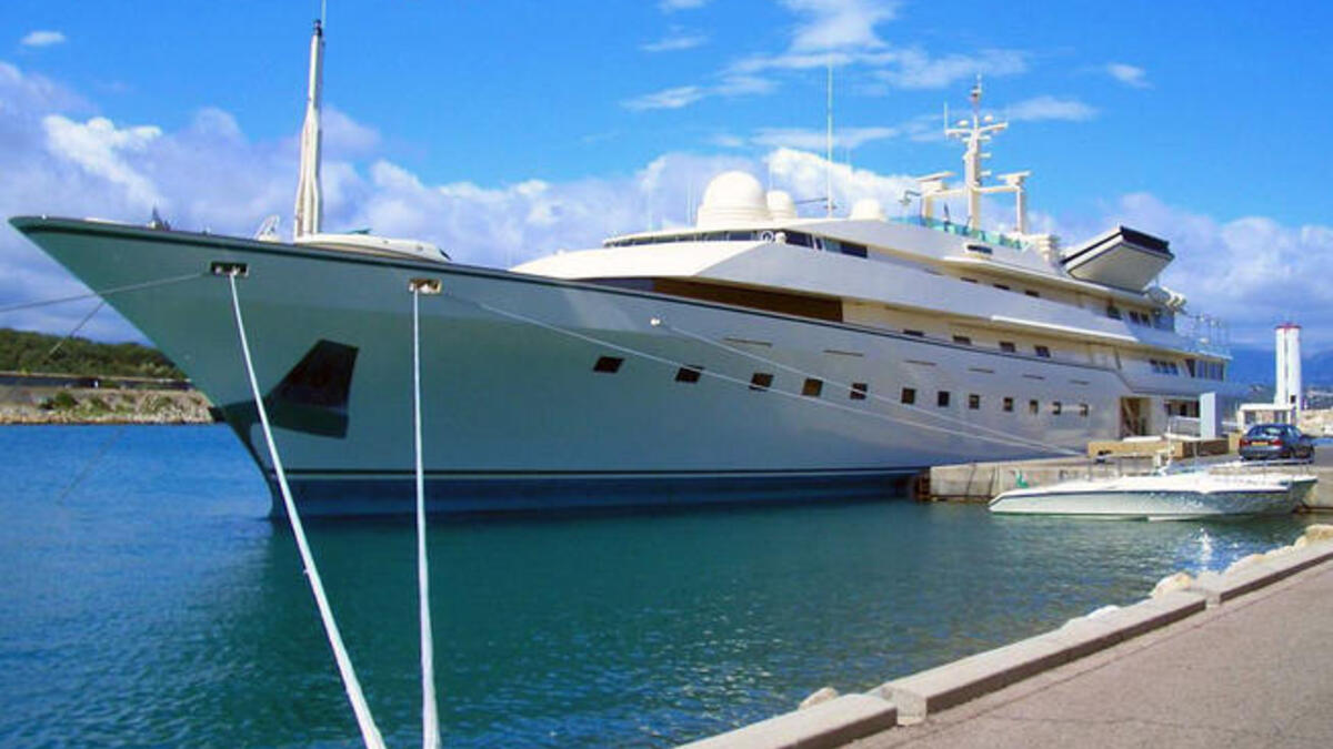 Kingdom 5KR - this glamorous sea vessel has changed filthy rich hands from former richest, KSA Arms dealer Khashoggi, through to celeb paws of Donald Trump, who in turn pawned her over to HRH Prince Al Waleed bin Talal. 50 million Euros.