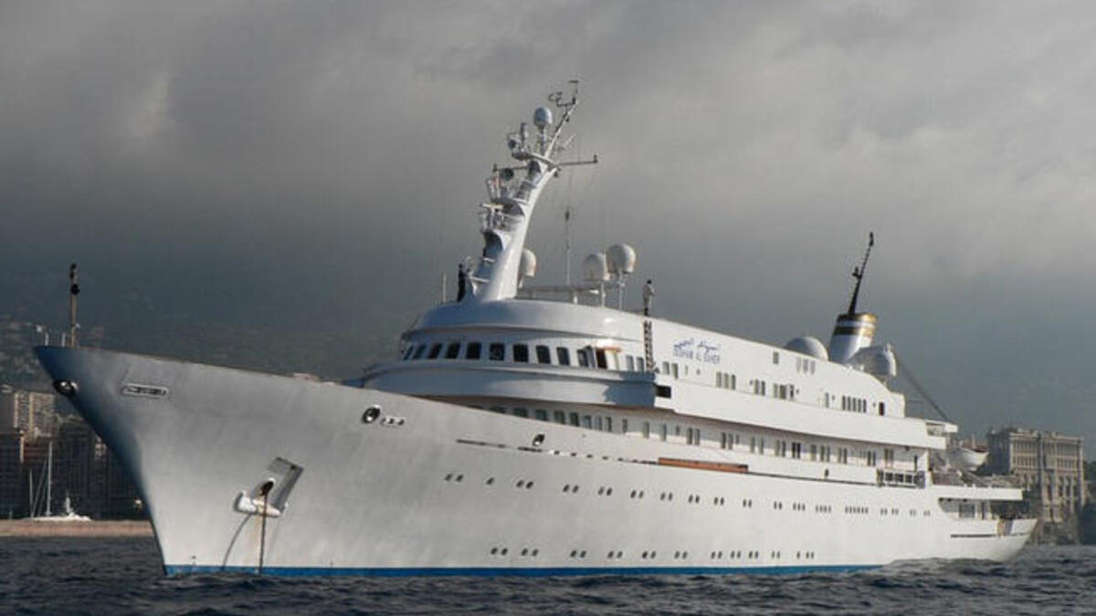 Issham Al Baher -  Once a royal Saudi yacht, reputedly Greek now. Formerly in King of SA ownership, handed down the line of relatives.  50 million Euros.