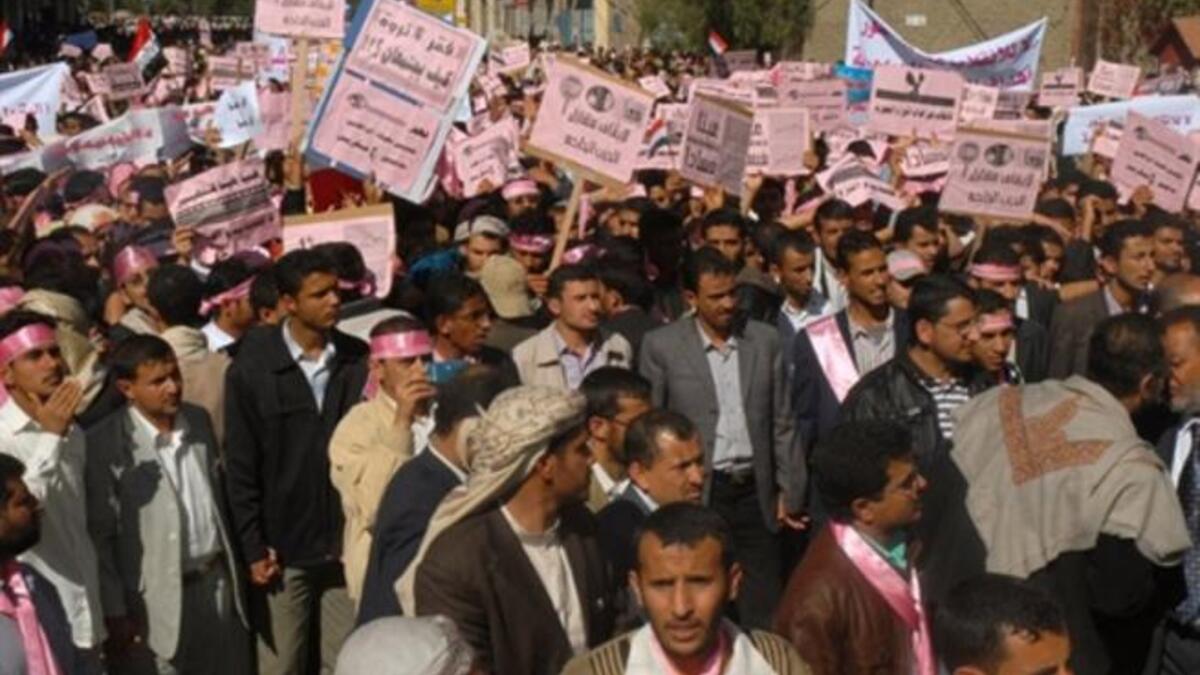 Yemenis attend a protest calling President Ali Abdullah Saleh to quit after being in power since 1978.
