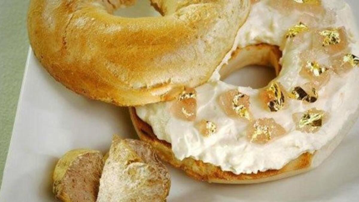 Westin Hotel bagel - $1,000
Luxurious snack is made from white Alba truffle cream cheese and goji berry-infused Riesling jelly, complete with real gold leaf shavings (Twitter)