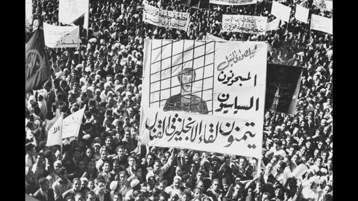 egypt 1952: the political prisoners wish to face the english troops in battle  (Denver Post)