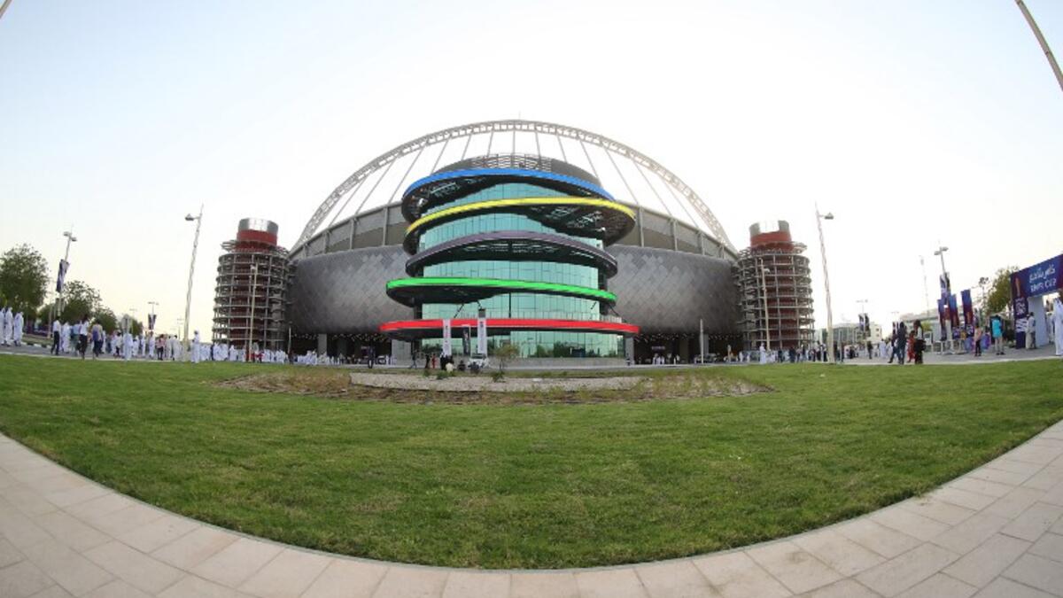 A picture taken with a fisheye lens on May 19, 2017, shows a general view of the Khalifa International Stadium in Doha, after it was refurbished ahead of the Qatar 2022 FIFA World Cup, ahead of hosting the Qatar Emir Cup Final football match between Al-Sadd and Al-Rayyan.
KARIM JAAFAR / AFP